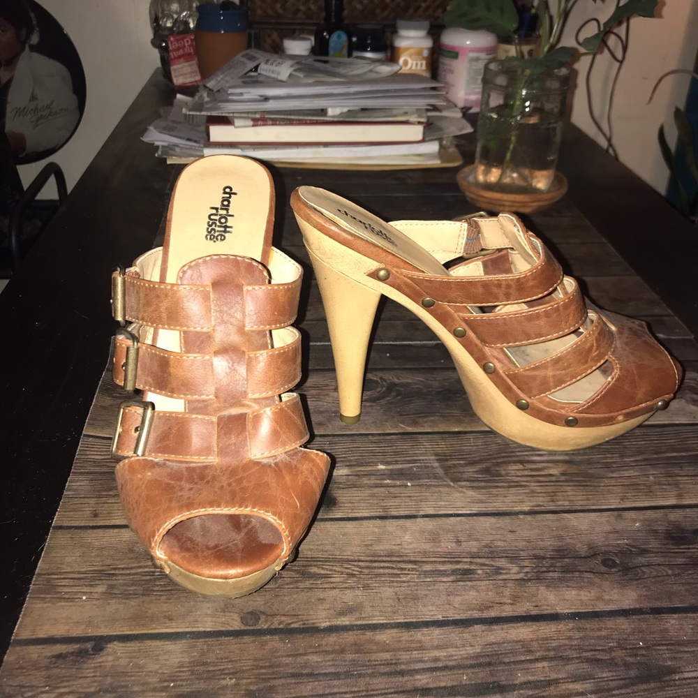 Brown faux leather heels